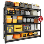5-tier wire mesh storage shelving rack with black metal frame, open shelves