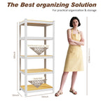 White 5-tier closet storage shelf with adjustable frame and wooden shelves