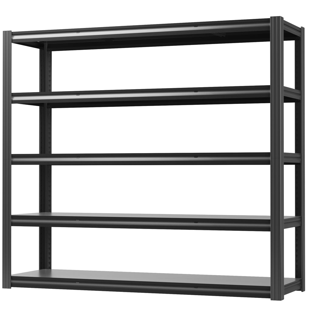 5-tier steel shelving unit with dark gray frame and open rectangular shelves