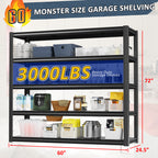 5-tier heavy-duty steel shelving unit with dark gray frame and multiple filled shelves