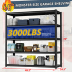 Black steel 5-tier garage shelving unit with open shelves for heavy-duty storage
