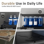 5-tier steel shelving board comparison graphic showing flat, durable surface