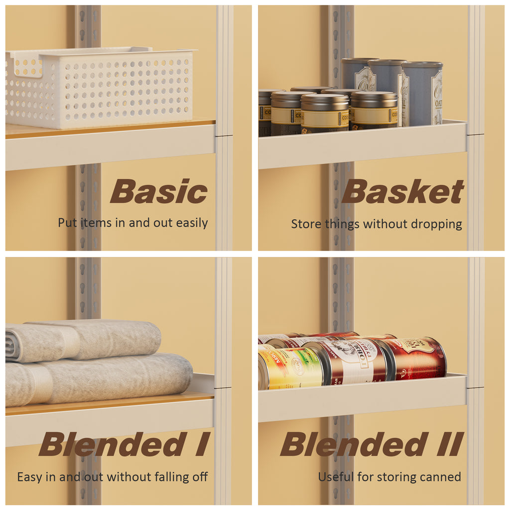 Closet shelf organizer bins and shelves with labeled storage styles shown