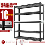 Assembled 5-tier wire mesh shelving unit with dark gray steel frame and wire deck