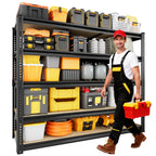 5-tier shelving unit with a worker and organized tool storage bins